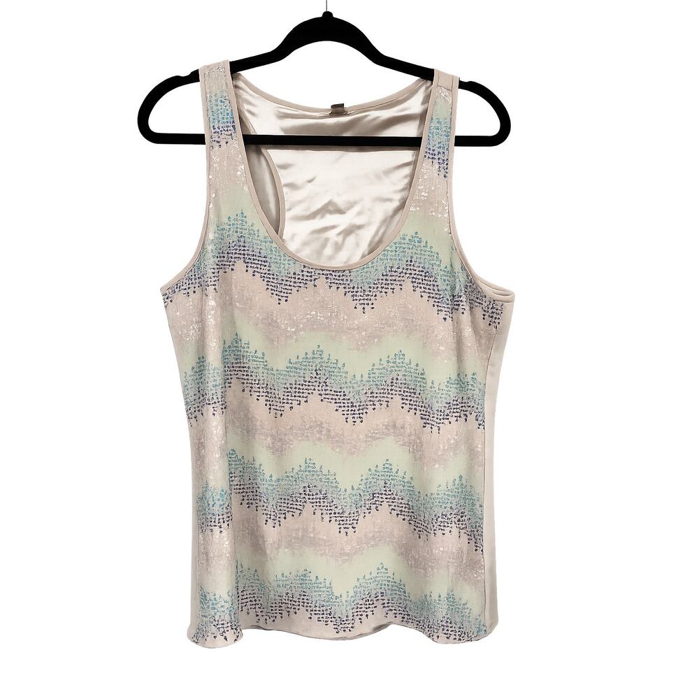 Fossil Sequin Racerback Tank Top Medium Coastal Boho Y2K Glam Chevron Festival
